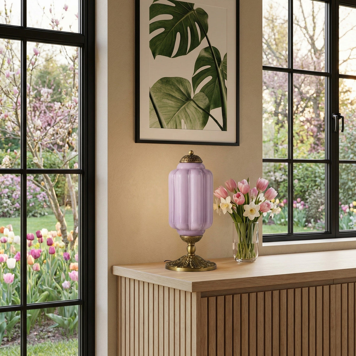 Vintage Glass Brass Margot Table Lamp
