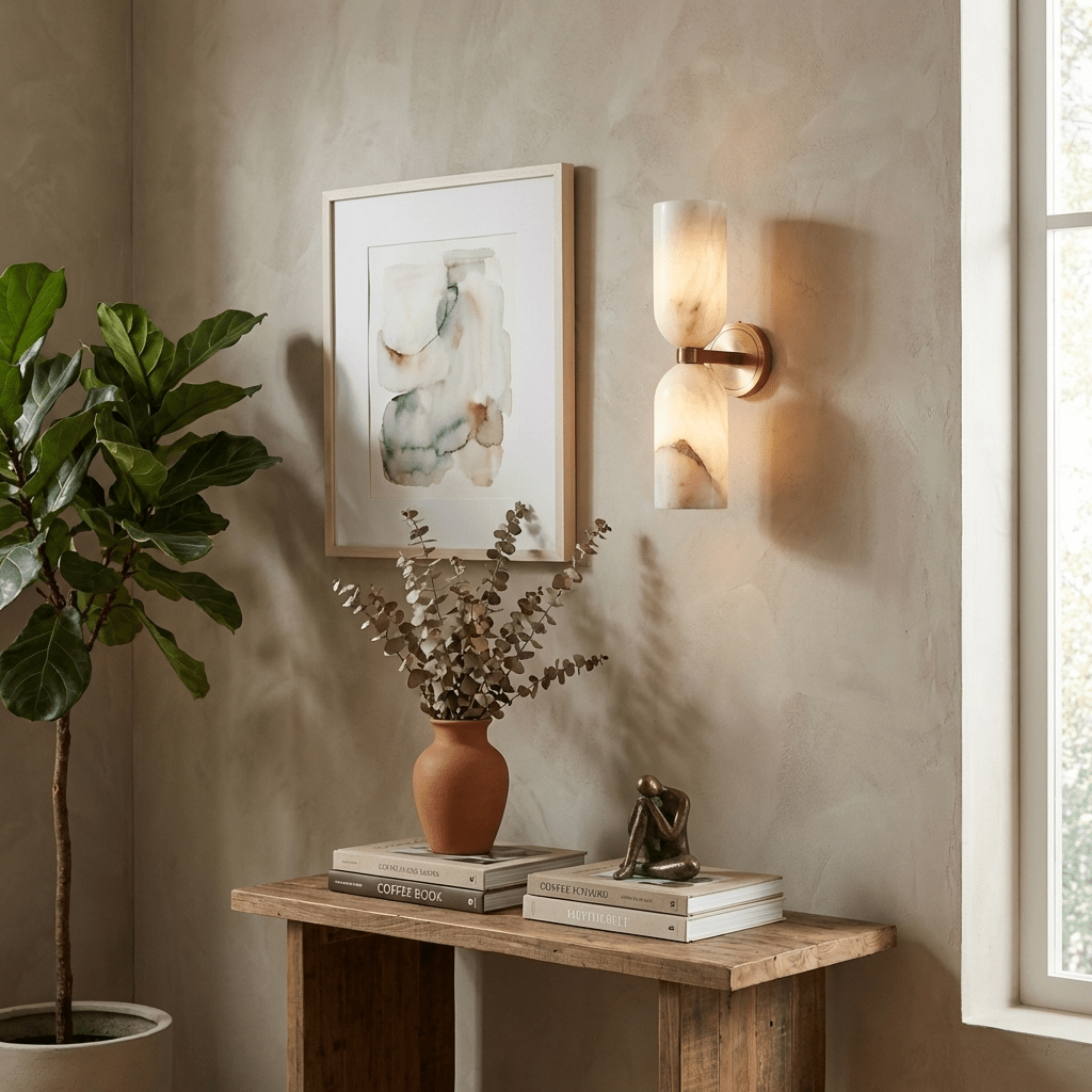 Dual Column Copper Alabaster Wall Sconce