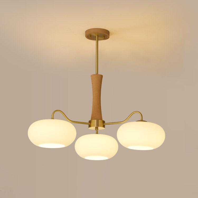 Brass Wooden Persimmon Modern Globe Chandelier