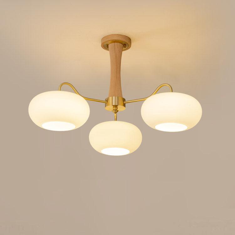 Brass Wooden Persimmon Modern Globe Chandelier