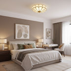 Flower Shape Glass Semi Flush Mount Brass Ceiling Light