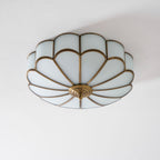 Flower Shape Glass Semi Flush Mount Brass Ceiling Light