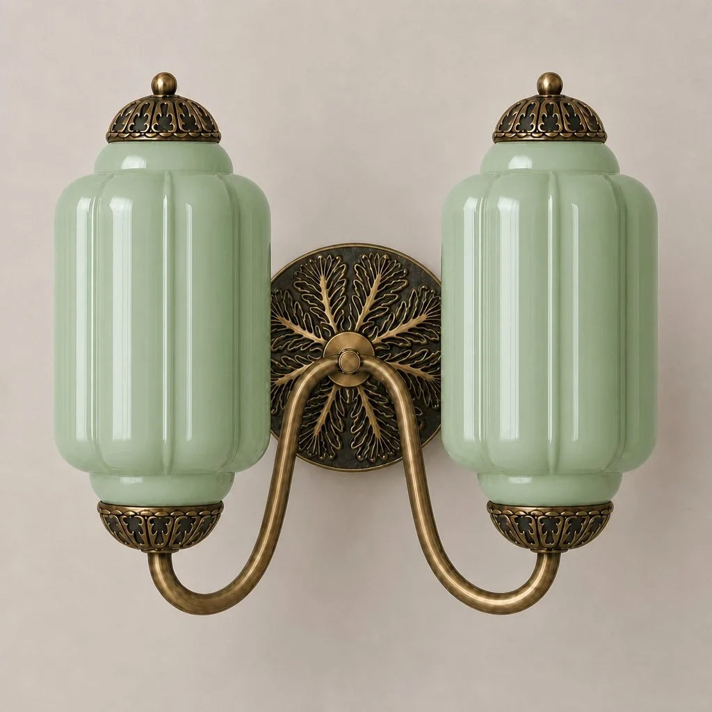 Double Vintage Glass Brass Margot Wall Sconce