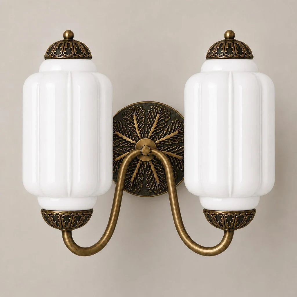 Double Vintage Glass Brass Margot Wall Sconce