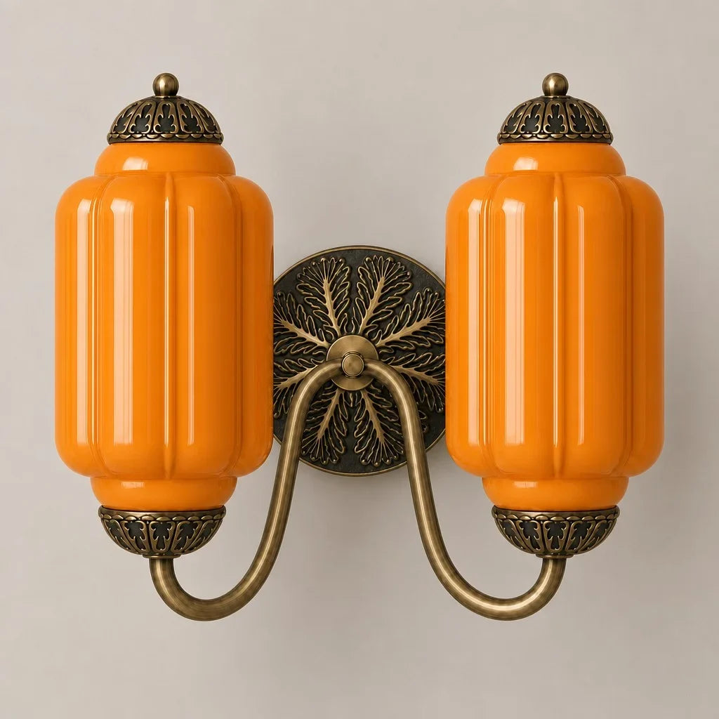 Double Vintage Glass Brass Margot Wall Sconce