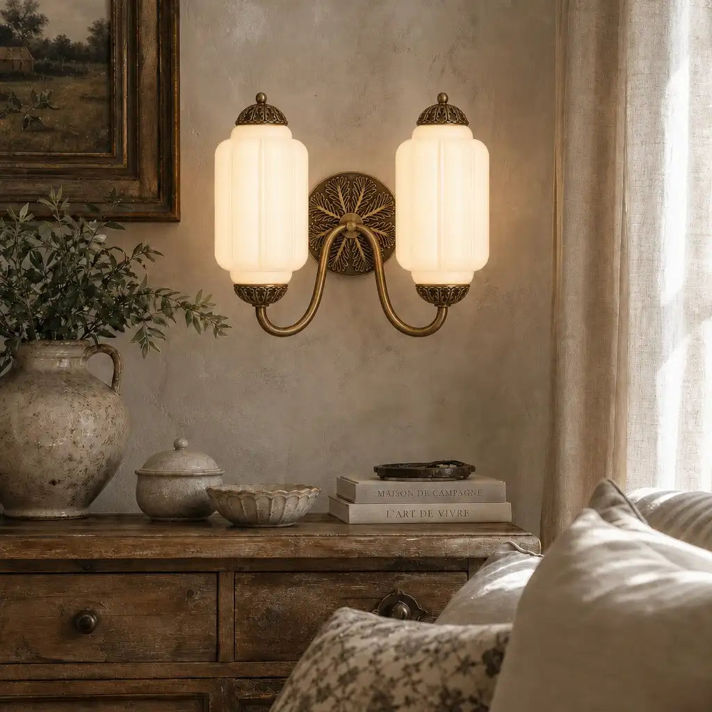 Double Vintage Glass Brass Margot Wall Sconce