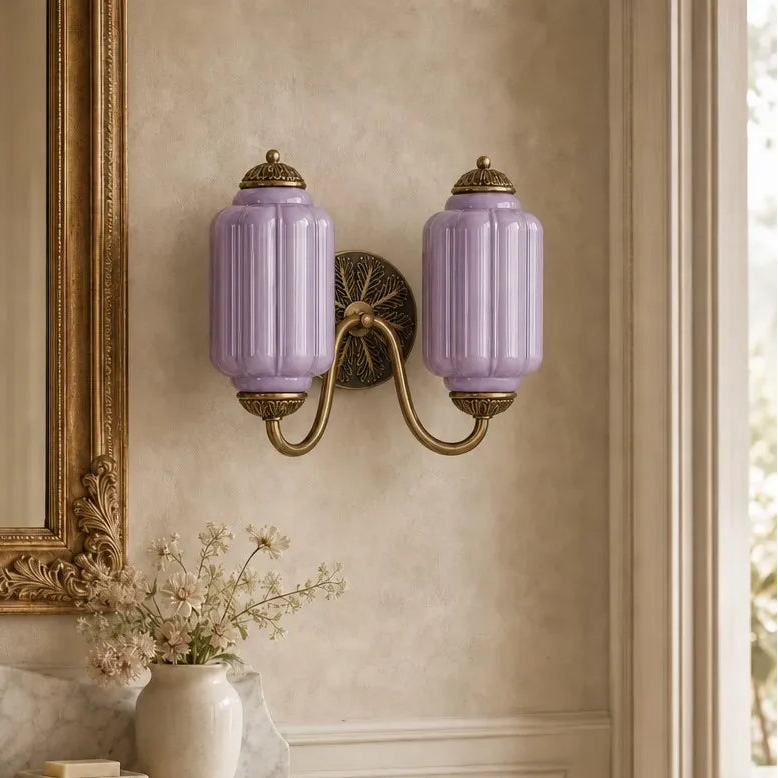 Double Vintage Glass Brass Margot Wall Sconce