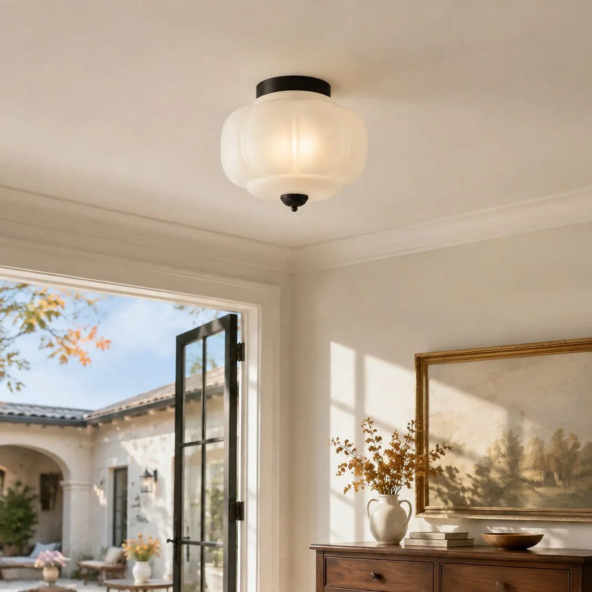 Pumpkin Glass Semi Flush Mount Margot Glass Ceiling Light