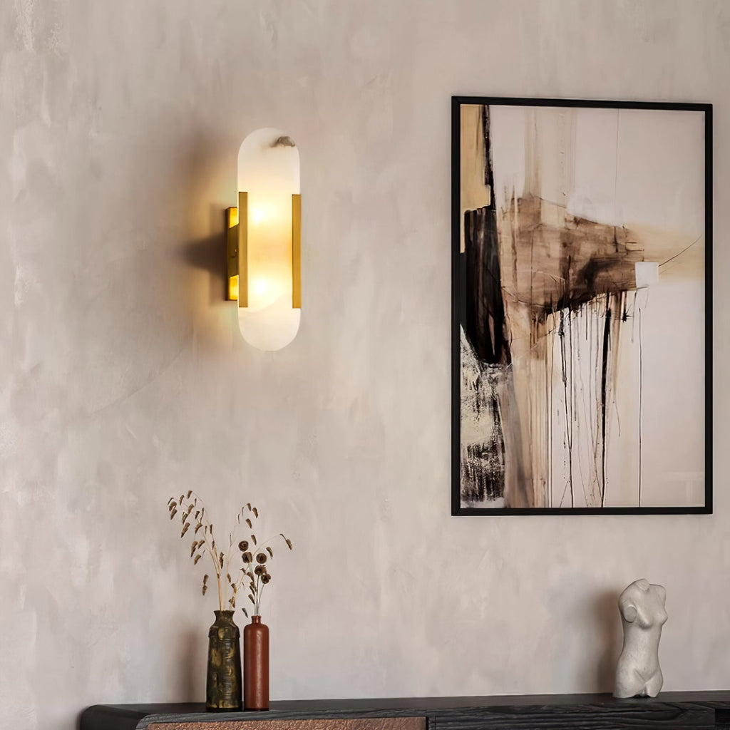 Oblong Alabaster Wall Sconce Natural Stone