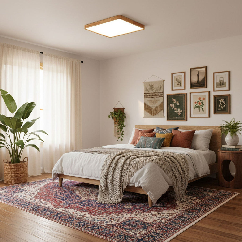 Wooden Geometric Flush Mount Ceiling Light