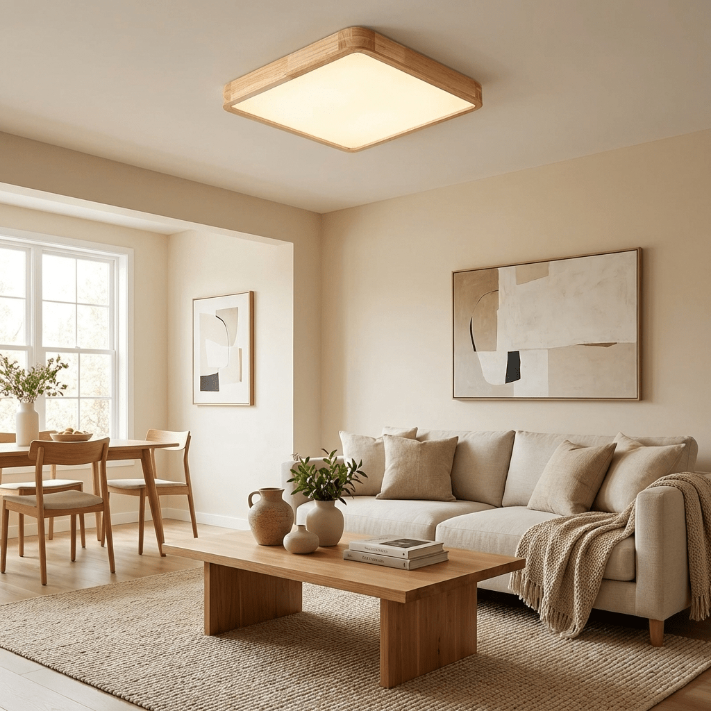 Wooden Geometric Flush Mount Ceiling Light