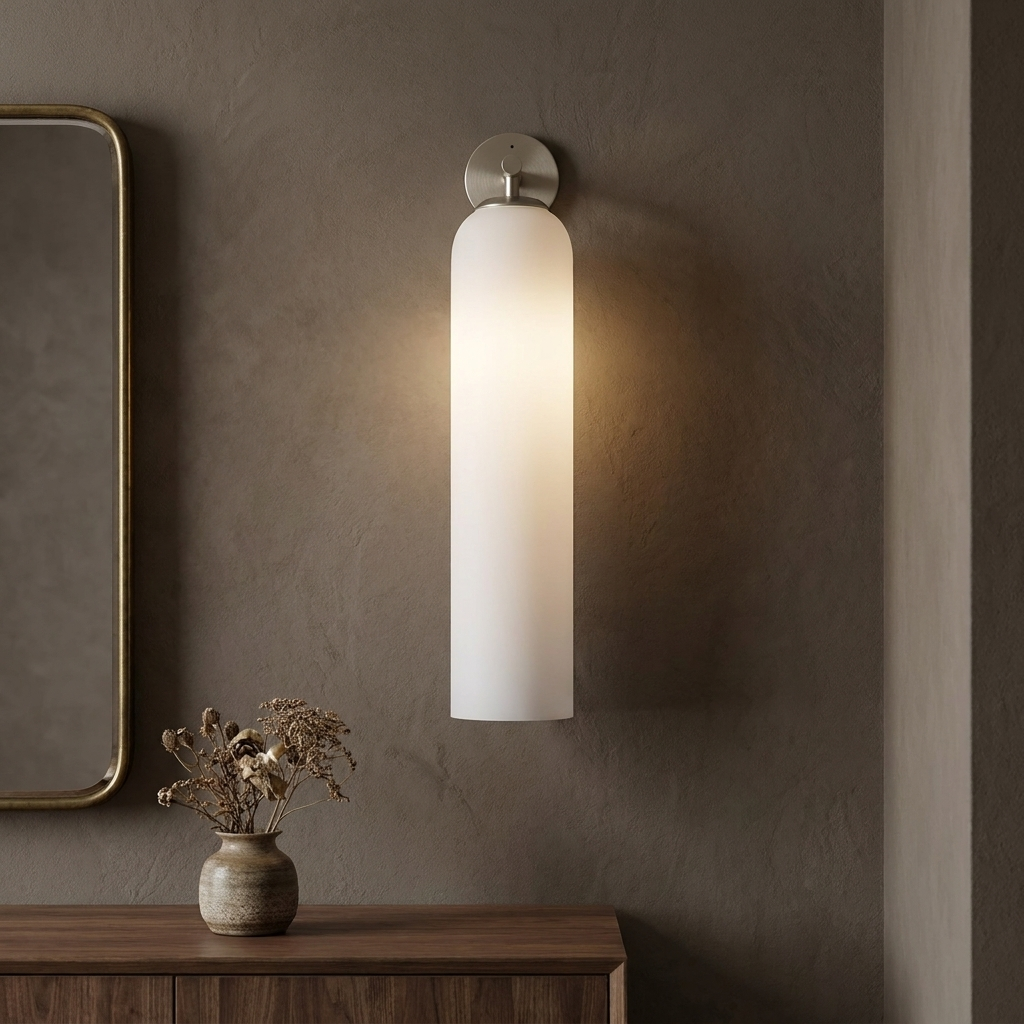 Art Glass Wall Sconce - Frosted White / Sand Nickel