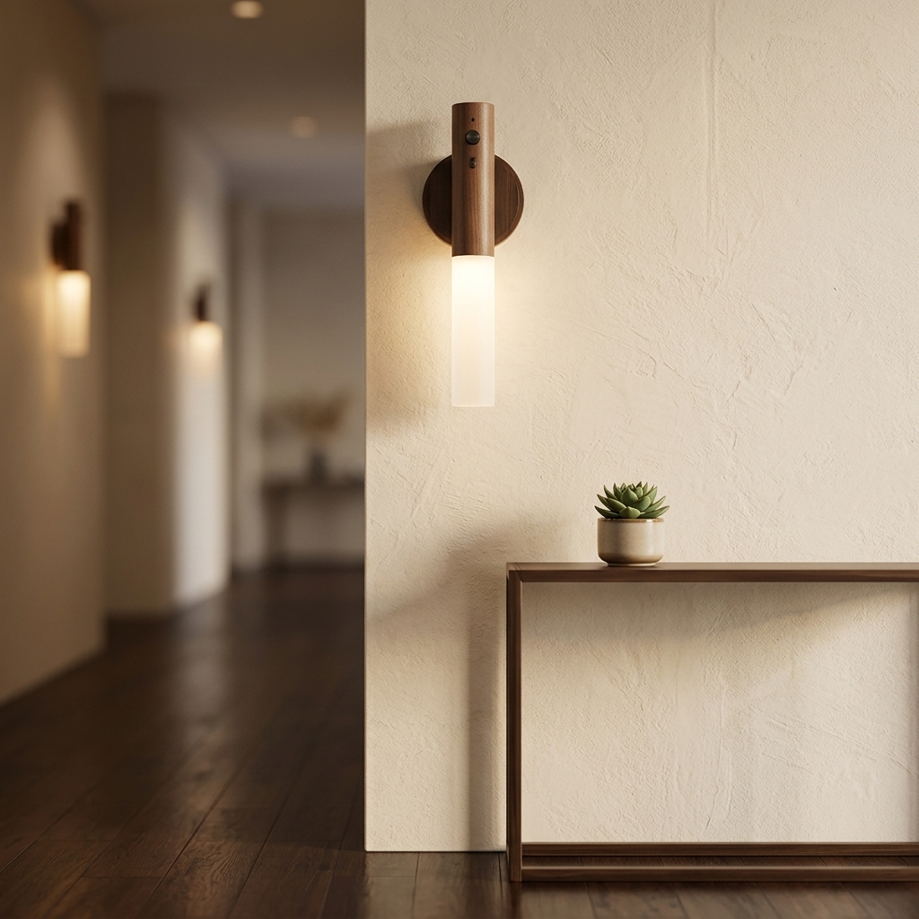 LED Rechargeable Magnetic Motion Sensor Light — Walnut, hallway scene